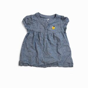 Toddler Girl’s Blue Denim Top with Floral Embroidery